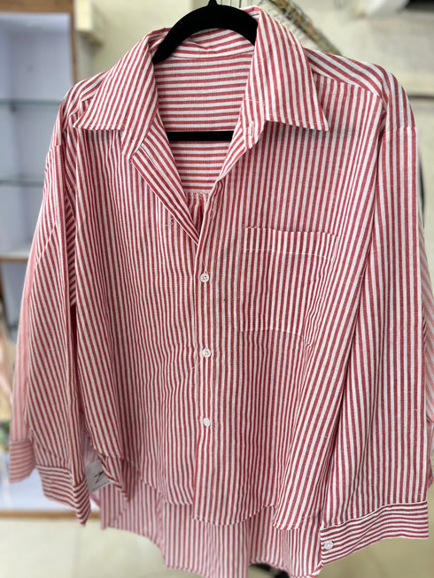 Cotton Stripes Collar Down
